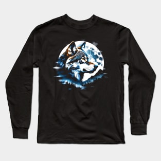 Wolf head at night fantasy art Long Sleeve T-Shirt